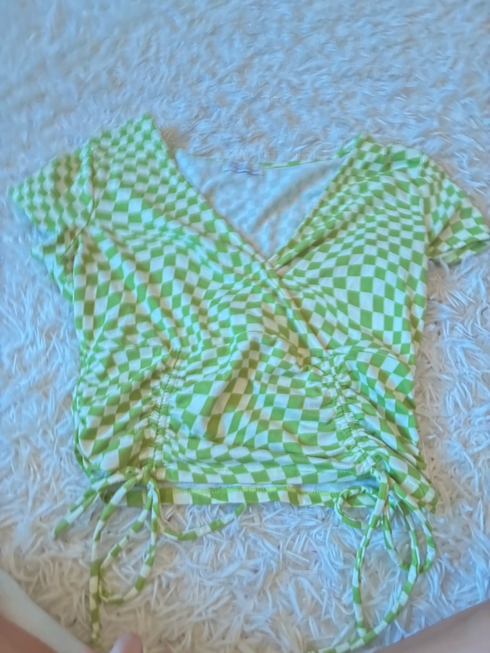Women’s Lime Checkered Ruched Wrap Top